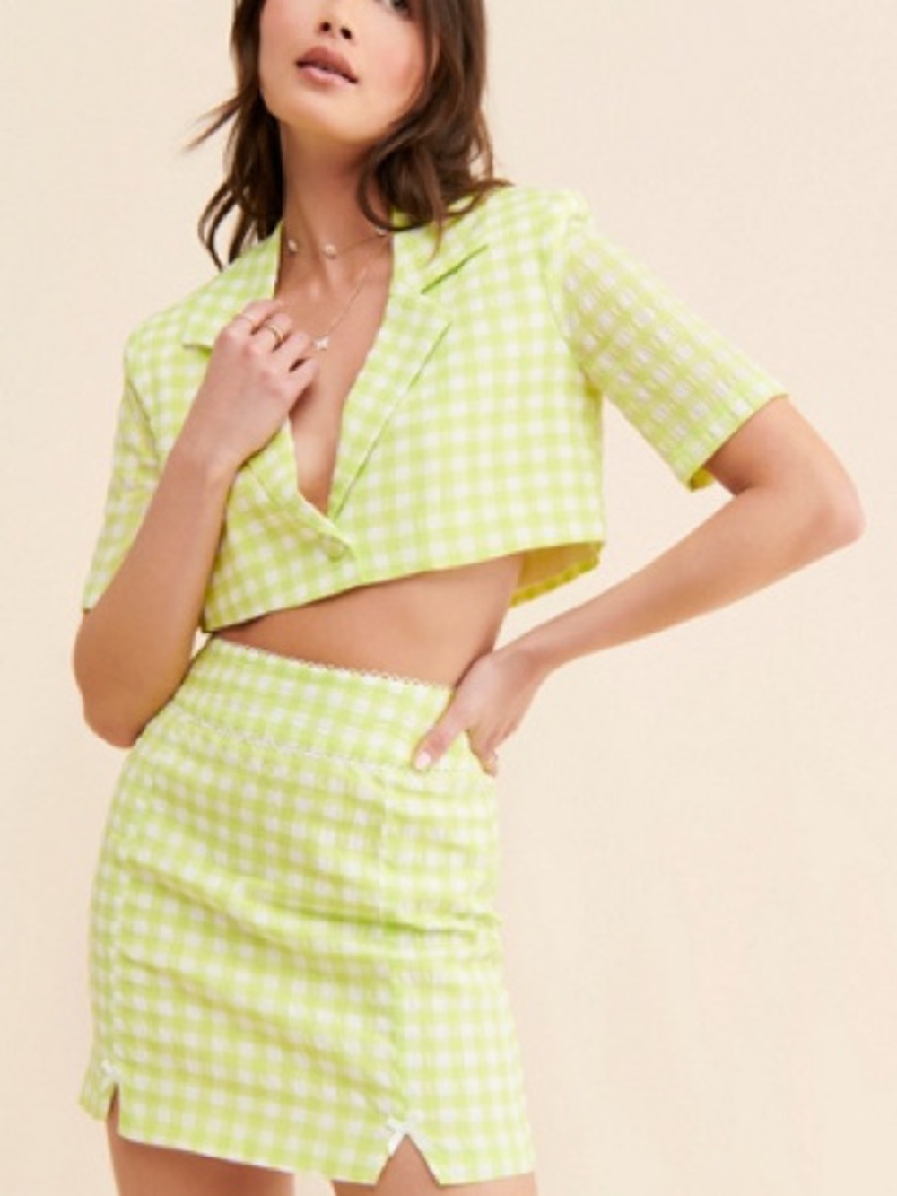 For Love & Lemons Maureen Gingham Crop Blazer Small Coquette Cottagecore Y2K NWT